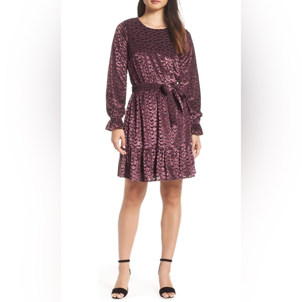 NWOT Michael Kors Velvet Black Plum Flounce Dress